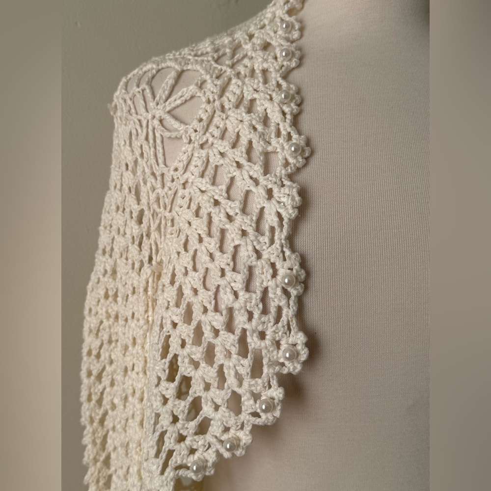 KOPA White Crochet Bell Sleeve Boulet Bridal Cardigan | Boho Cottagecore - Picture 2 of 7